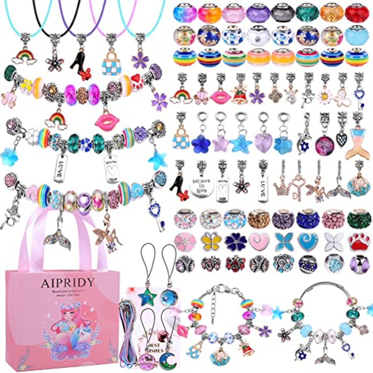 AIPRIDY Charm Bracelet Making Kit,DIY Craft for Girls, Unicorn Mermaid  Crafts Gifts Set for Arts and Crafts for Girls Teens Ages 6-12 (104 Pieces)